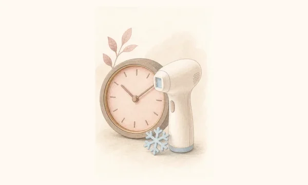 短時間施術と冷却機能を表す手描きイラスト
