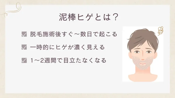 泥棒ヒゲとは、ヒゲ脱毛の直後に一時的にヒゲが濃く見える現象