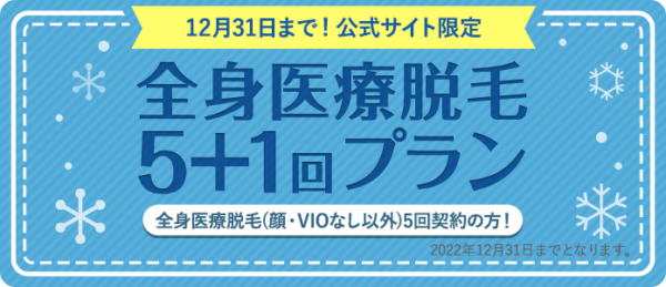 2022年12月31日まで!公式サイト限定!全身医療脱毛5+1回プラン