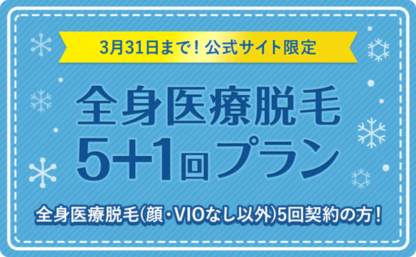 2023年3月31日まで!公式サイト限定!全身医療脱毛5+1回プラン